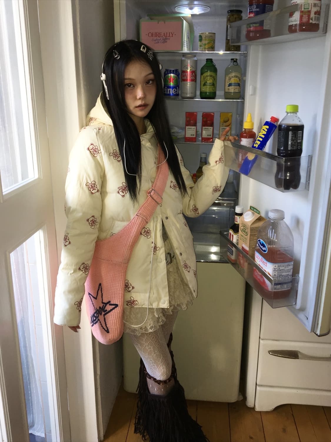 히스테릭글래머 퍽베어 크림핑크 패딩 상품이미지1