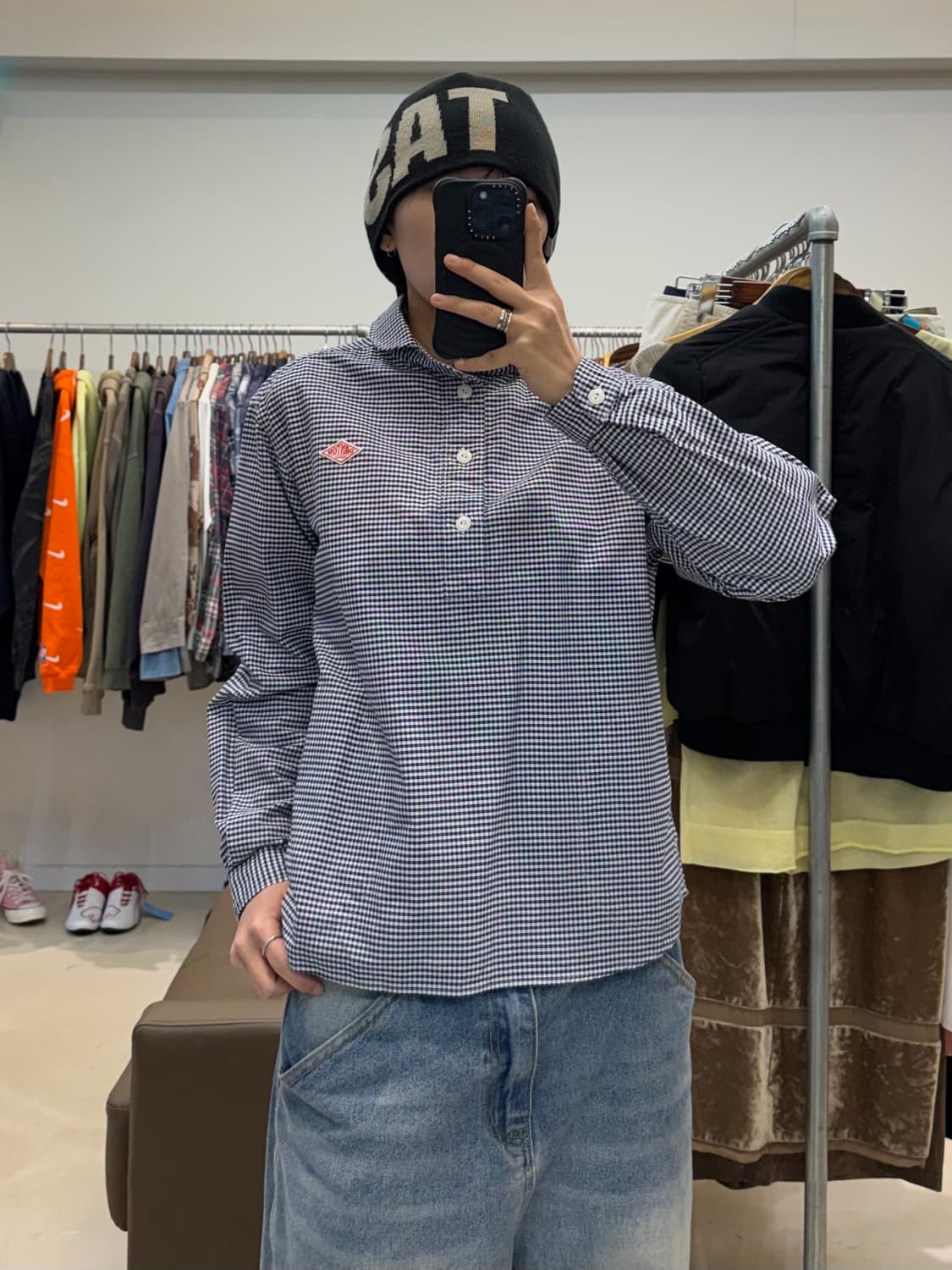 단톤 라운드 카라 체크 셔츠 상품이미지6