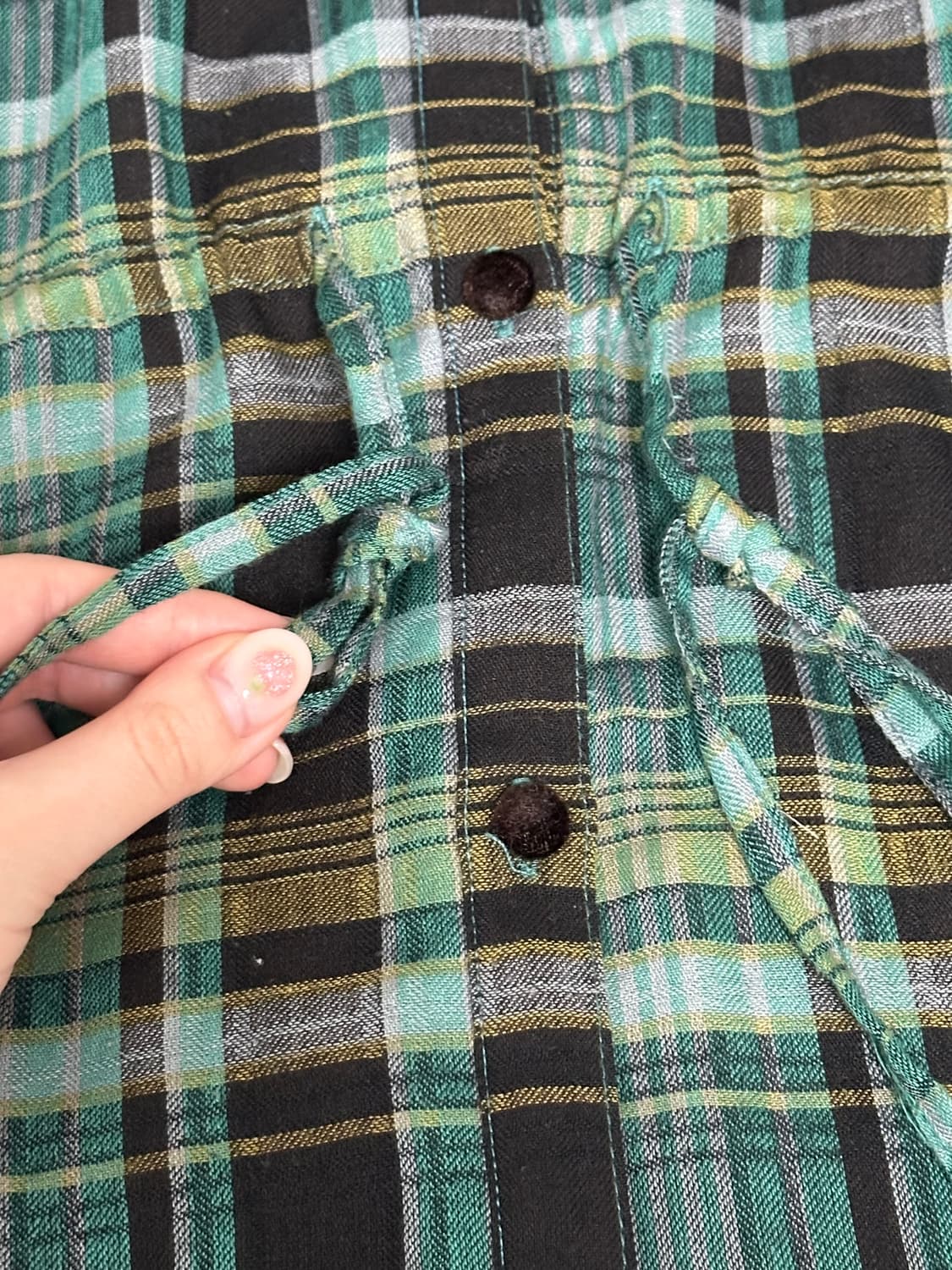 빈티지 체크 셔츠 원피스 / 그린 톤 / 프릴 디테일 상품이미지4