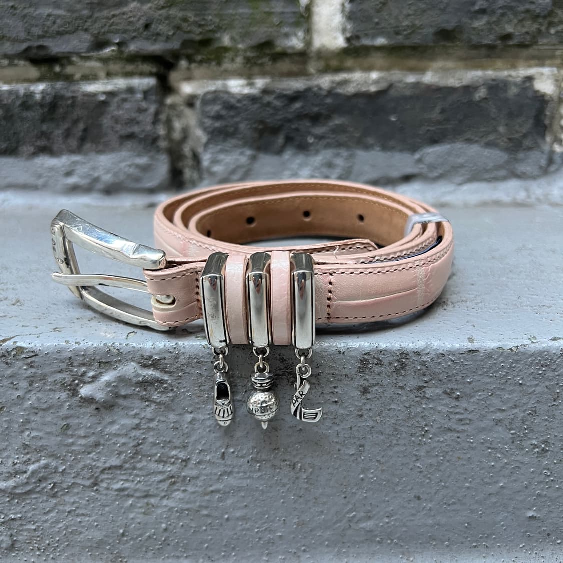 90s Brighton 핑크 참 악어벨트 상품이미지1