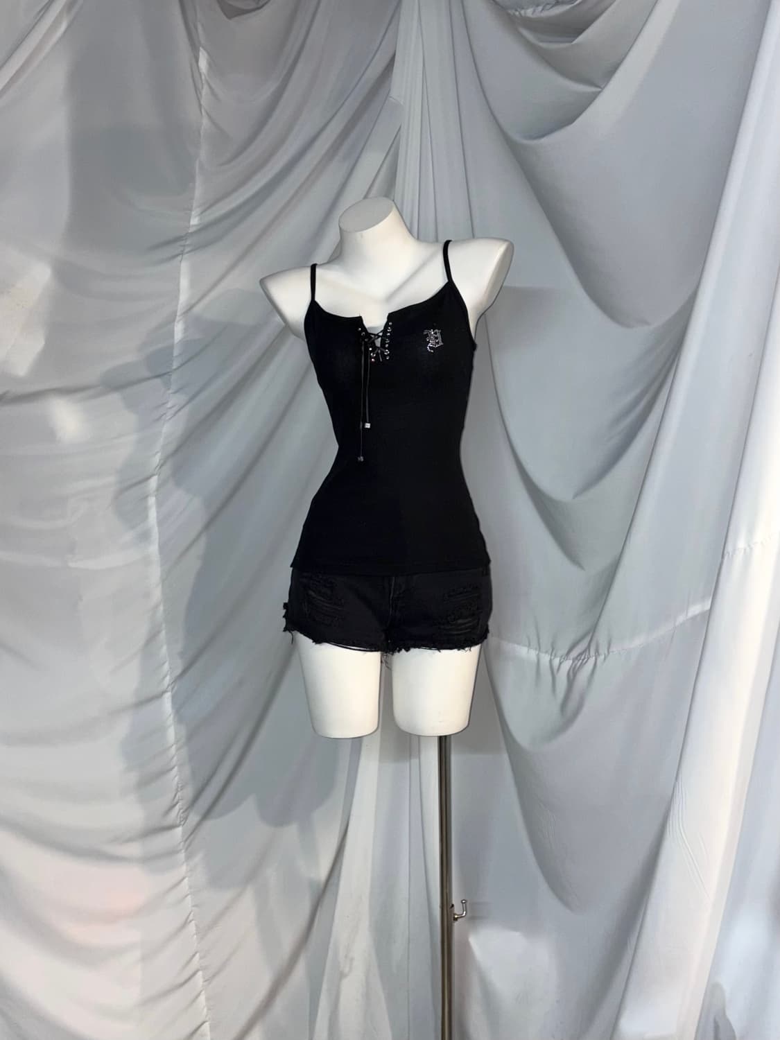 [6pcs] 미사펑크 데일리 무채색 펑크 아일렛 코르셋 십자가 코디세트 상품이미지4