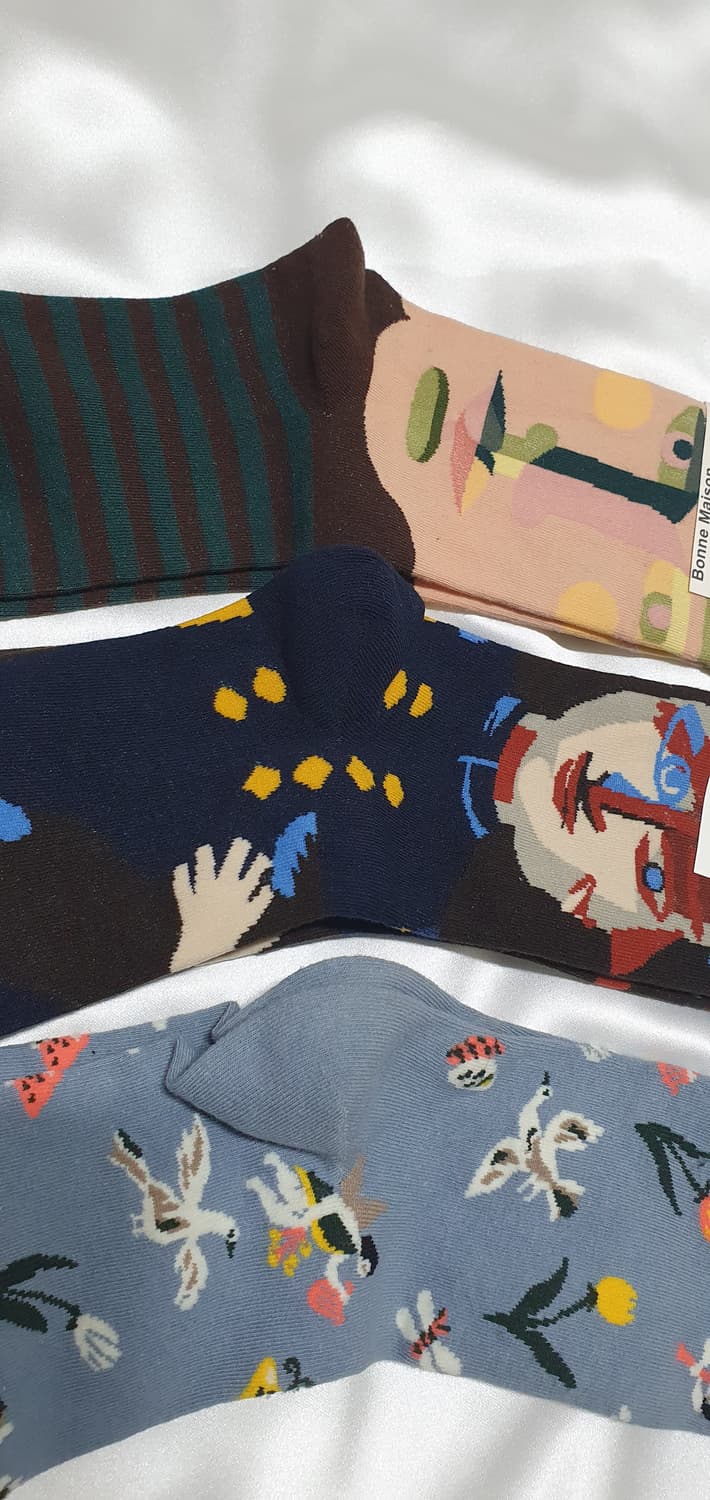 그린 네이비 블루 추상화 스트라이프 Bonne Maison 본메종 양말  상품이미지6