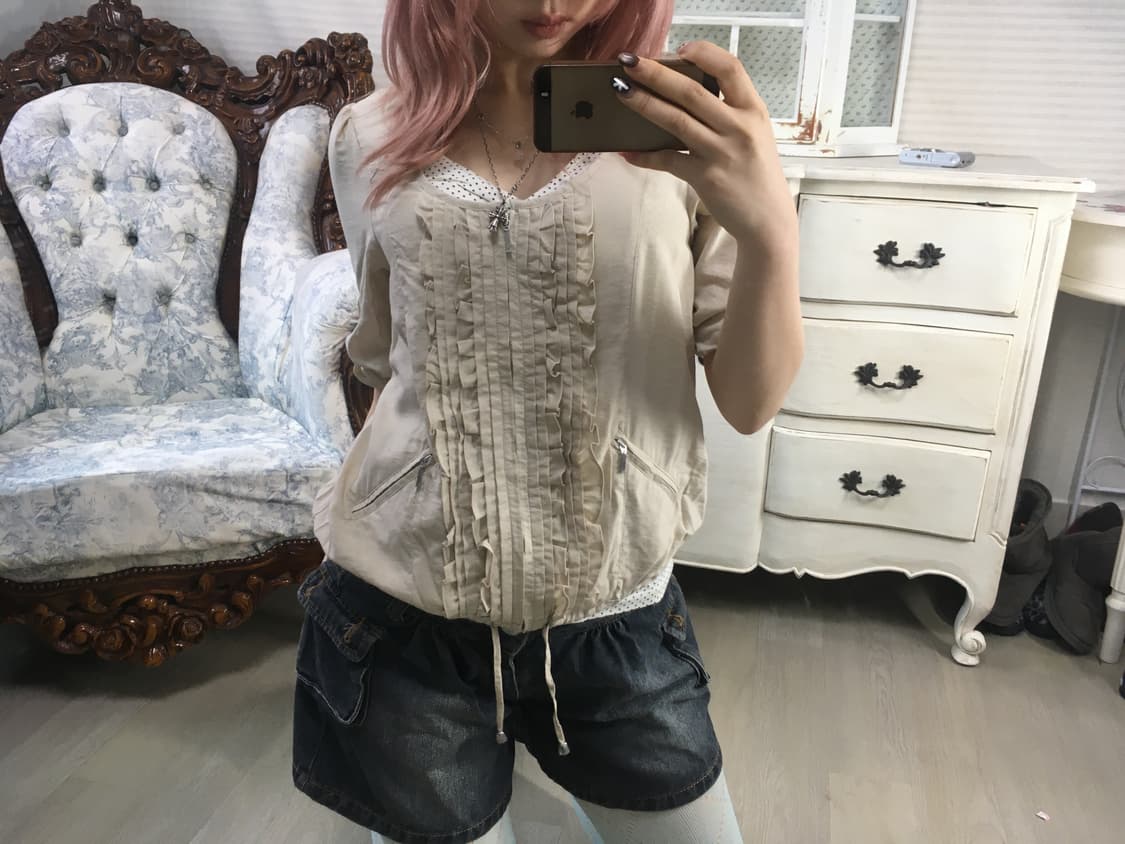 일본빈티지 c.d.s 아이보리 프릴 롤업자켓 상품이미지2