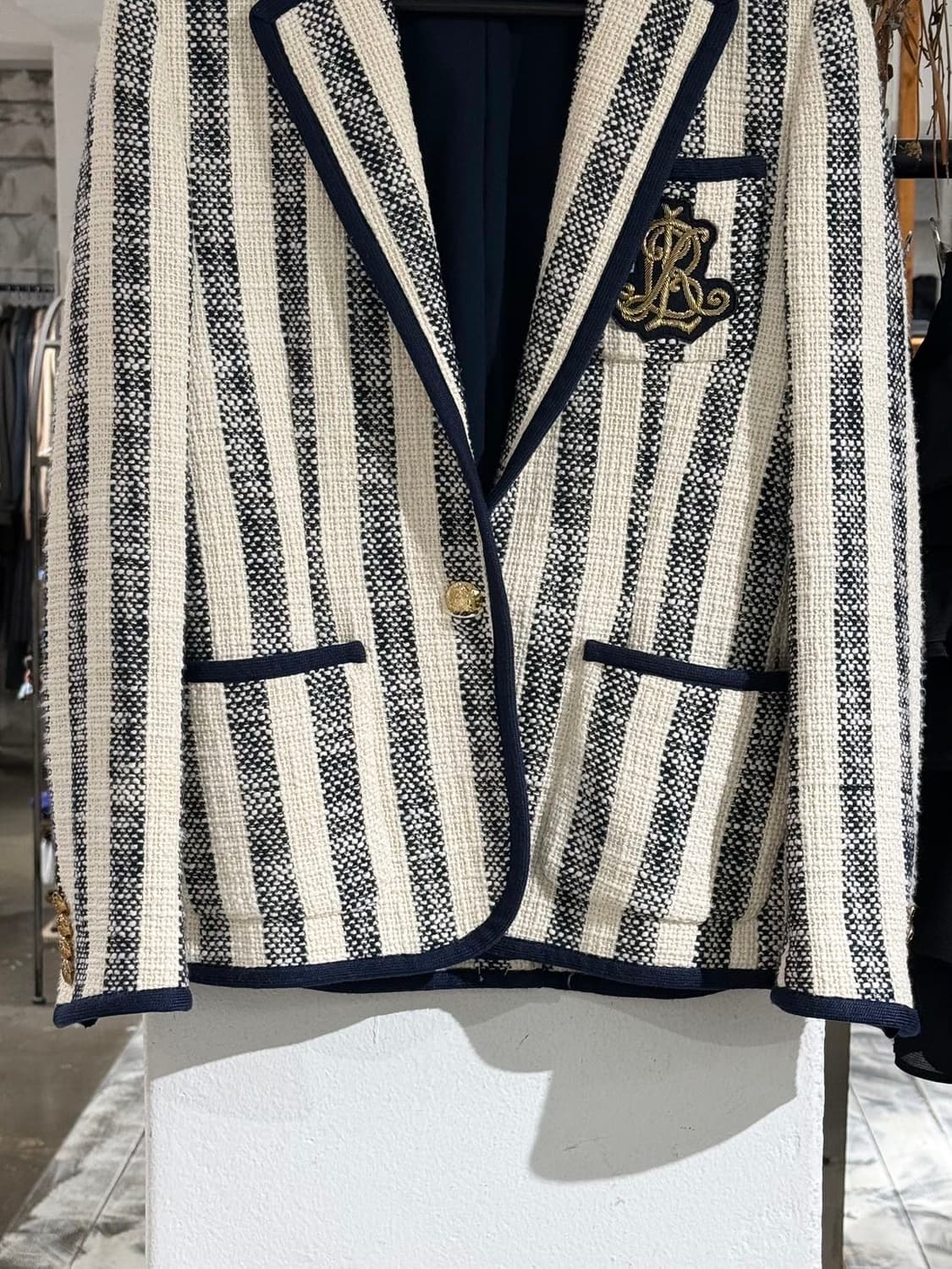 로렌 랄프로렌 아이보리 스트라이프 코튼 파이핑 블레이저 상품이미지5