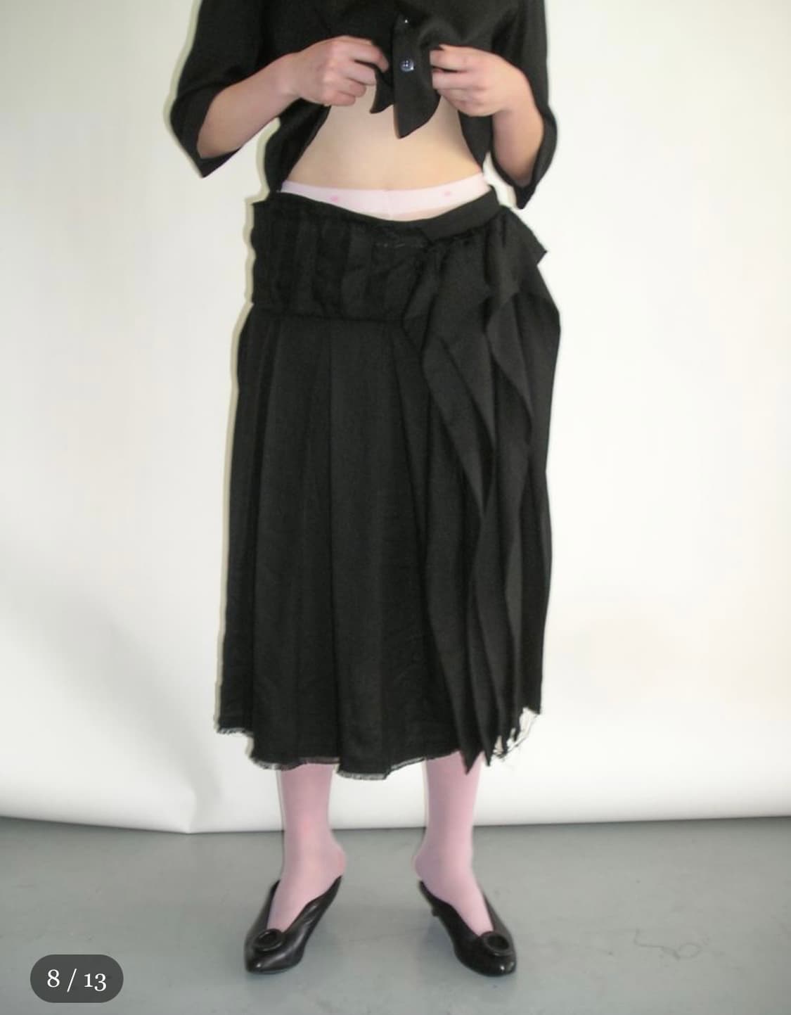 에옹쓰 25 Offbeat pleats skirt -black 상품이미지1