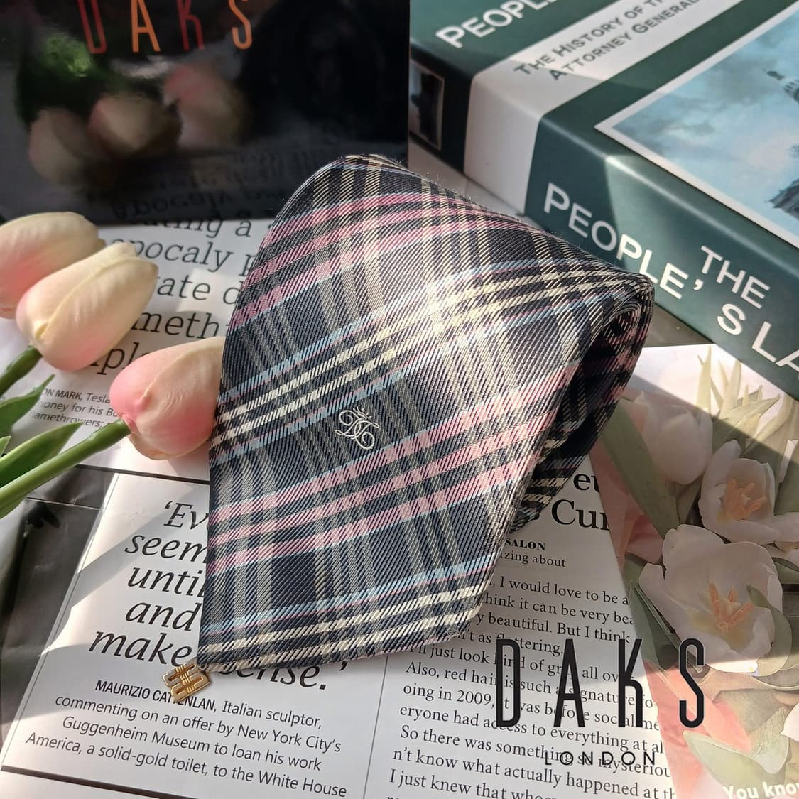 DAKS 닥스 실크 그레이 체크 넥타이 9.5cm B등급 e816 상품이미지1