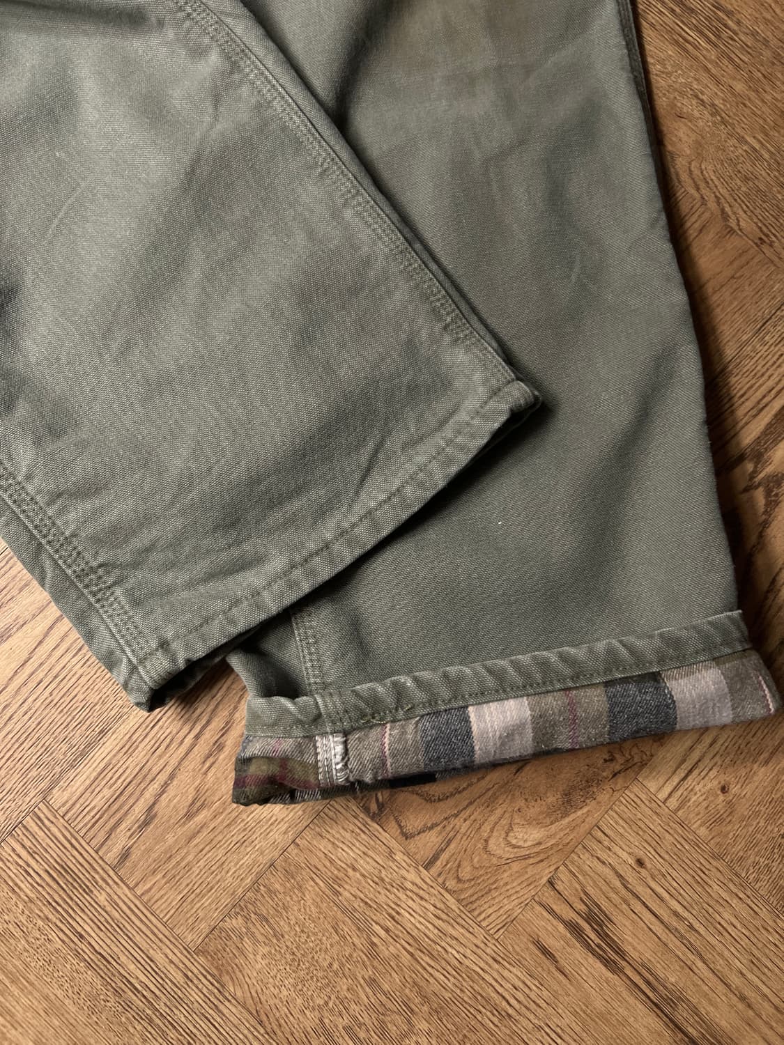 [38]칼하트 USA 체크 라이닝 모스그린 싱글니 카펜터 워크 팬츠 상품이미지7