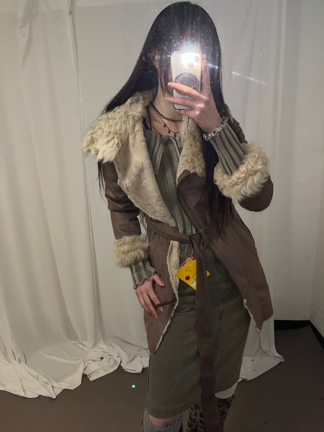 베이지 브라운 리얼 램 퍼 무스탕 코트  상품이미지6