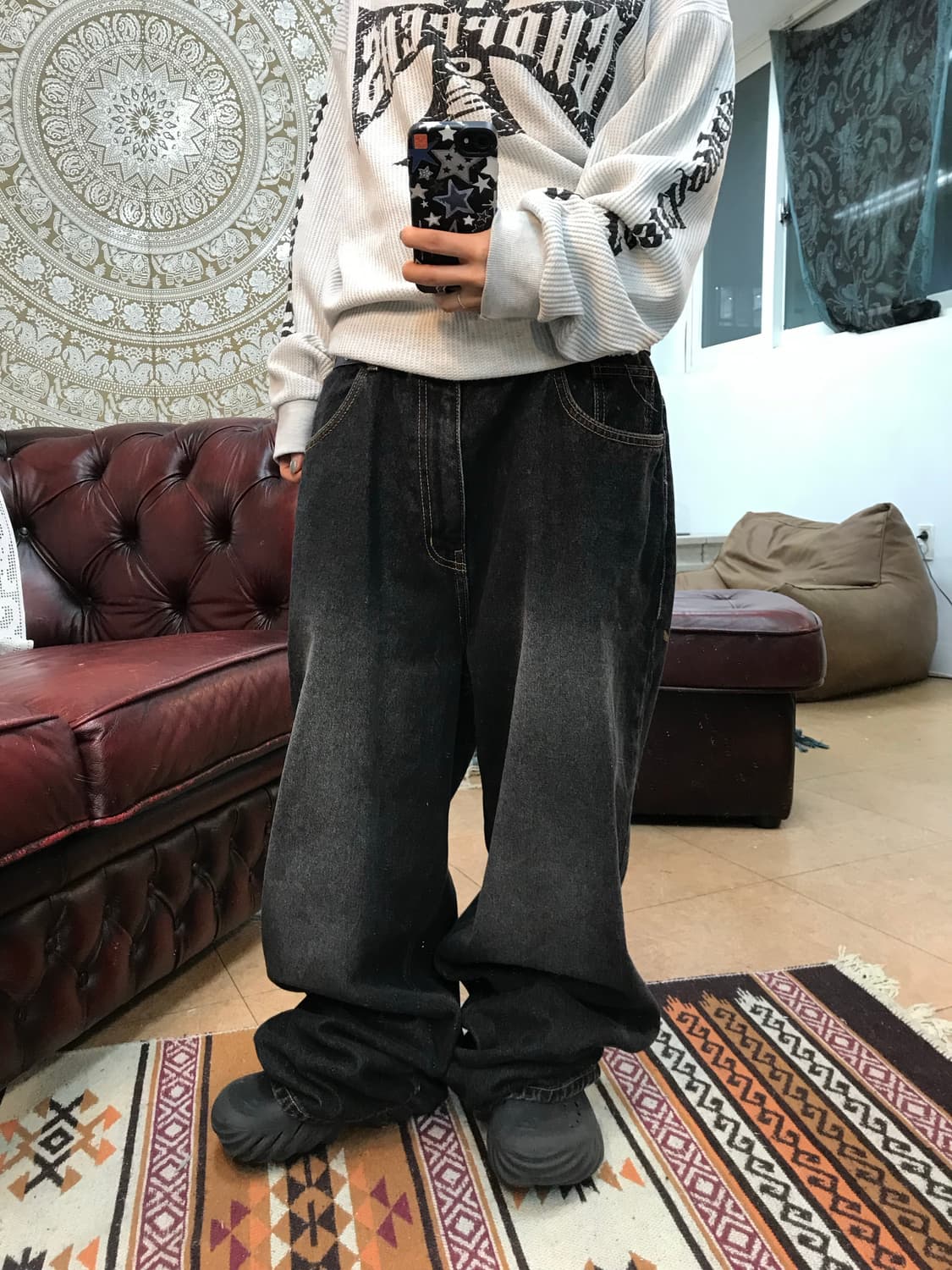 위캔더스 자수 와이드 데님팬츠  상품이미지2