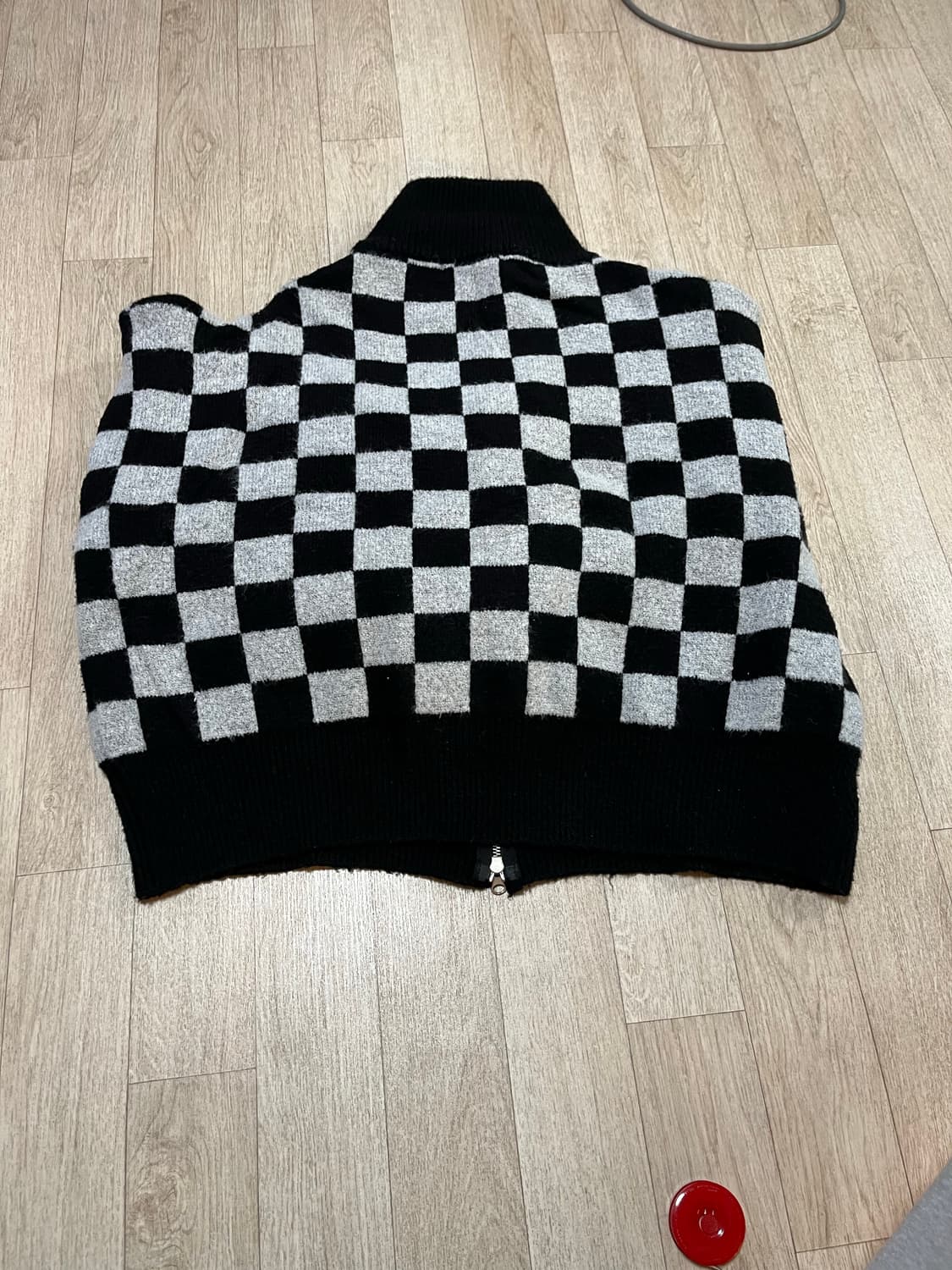 빈티지 체크패턴 투웨이 니트집업 상품이미지4