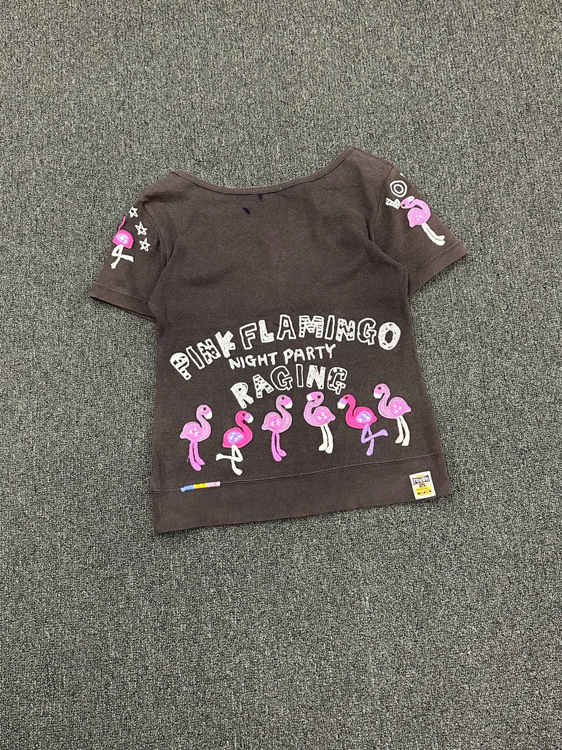 OS)rough vintage 여성 플라밍고 패치 반팔 상품이미지5