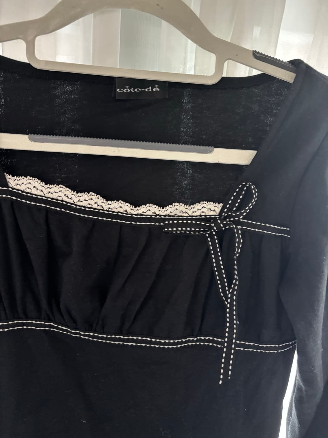 일본빈티지 러블리 리본 레이스 블랙 슬리브리스 상품이미지2