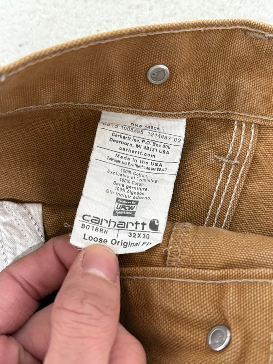 칼하트 2knee B01 BRN made in usa 상품이미지3