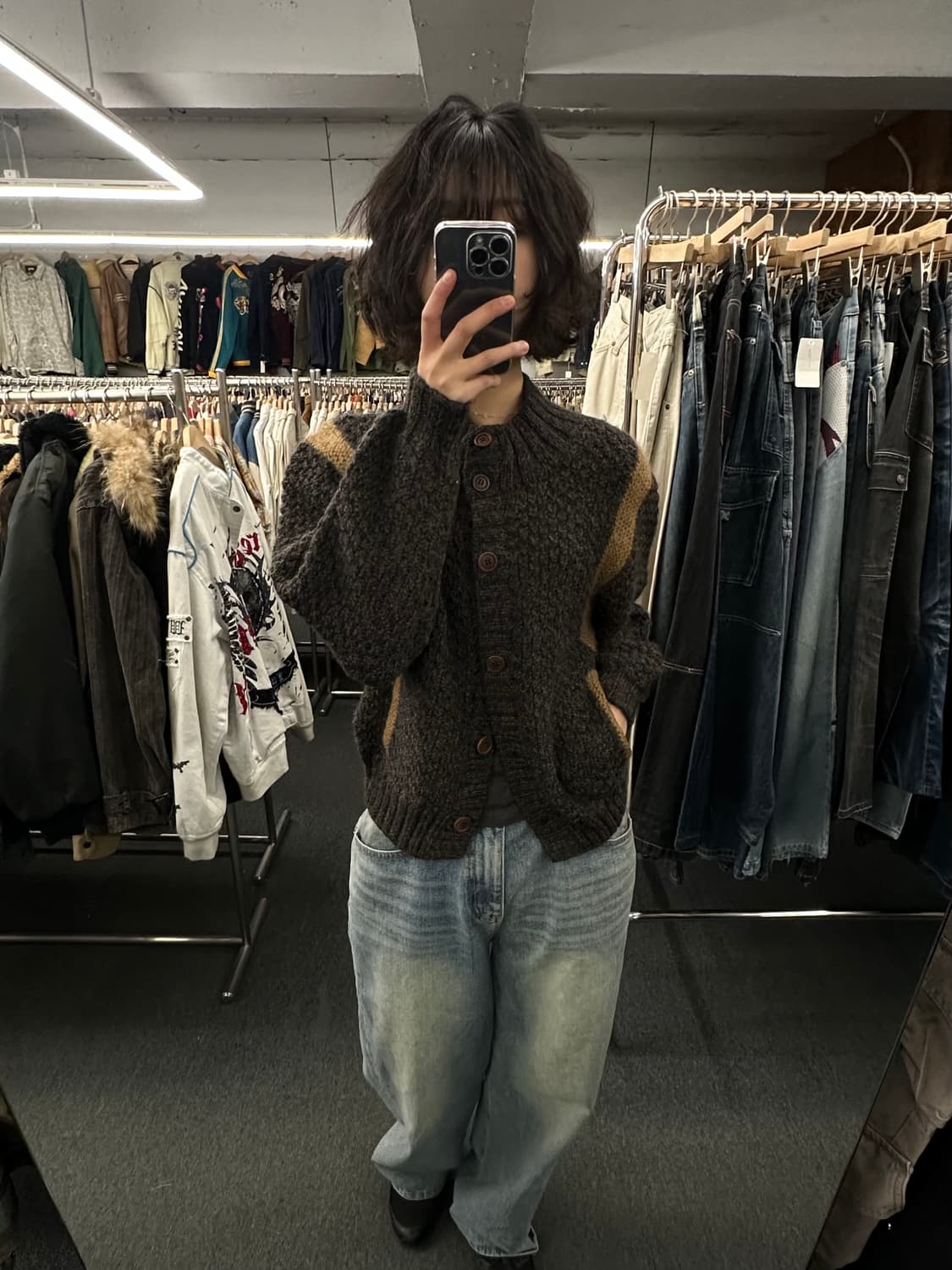 OS)Japanese vintage 울 배색 니트 가디건 상품이미지3