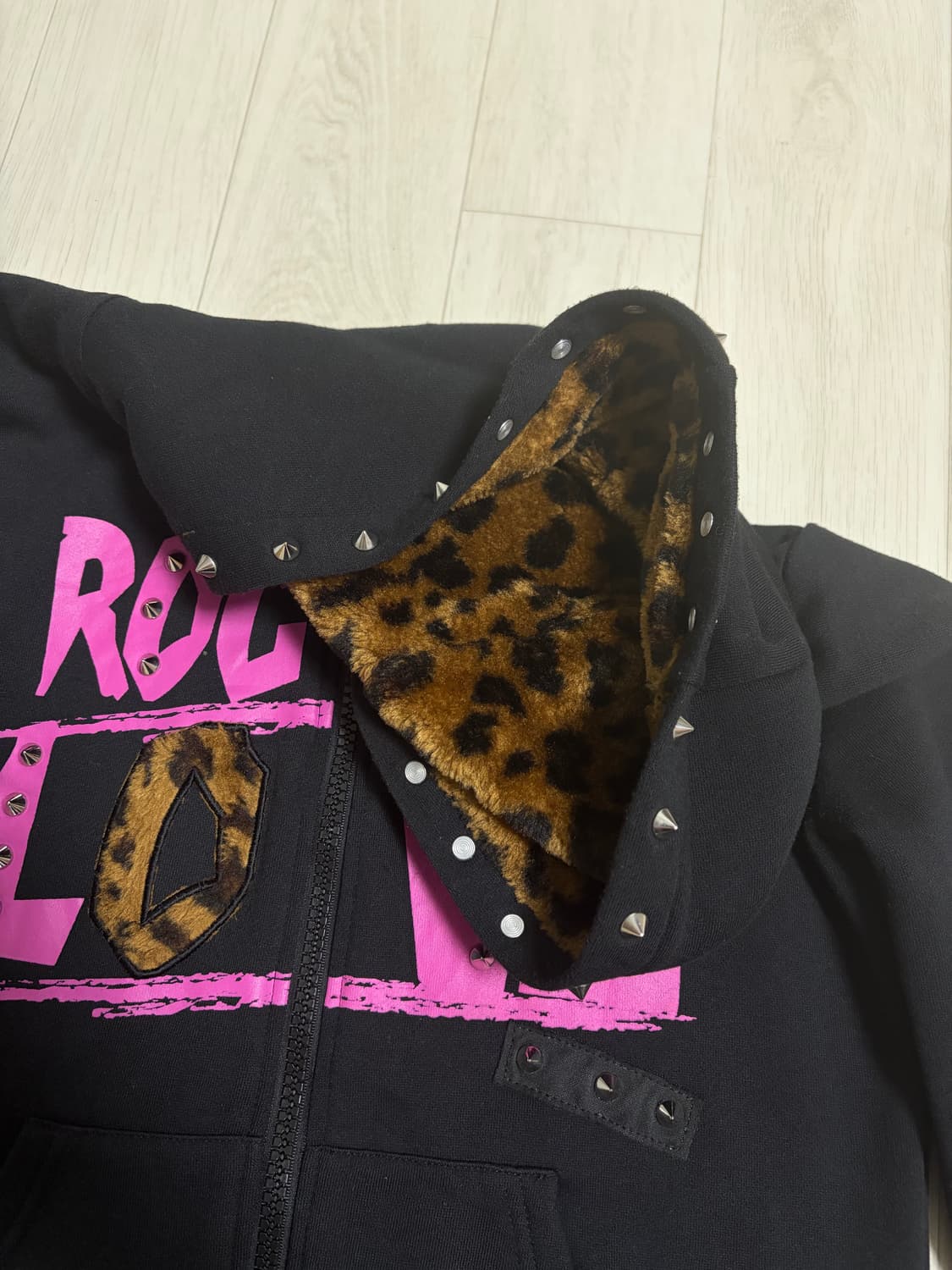 호피 갸루 핑크 후드집업 상품이미지3