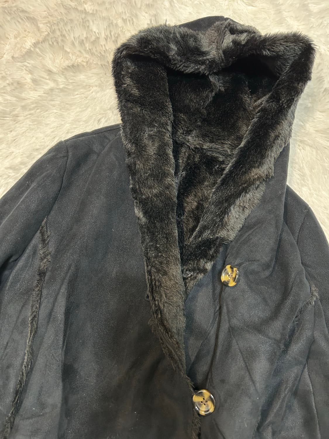 black fur lining detail suade hood coat 상품이미지2