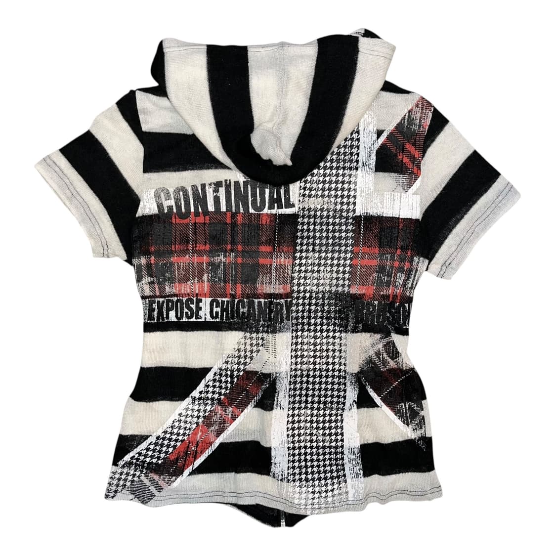 단가라 유니온잭 해골 프린팅 반팔니트후드집업 펑크y2k갸루 상품이미지3