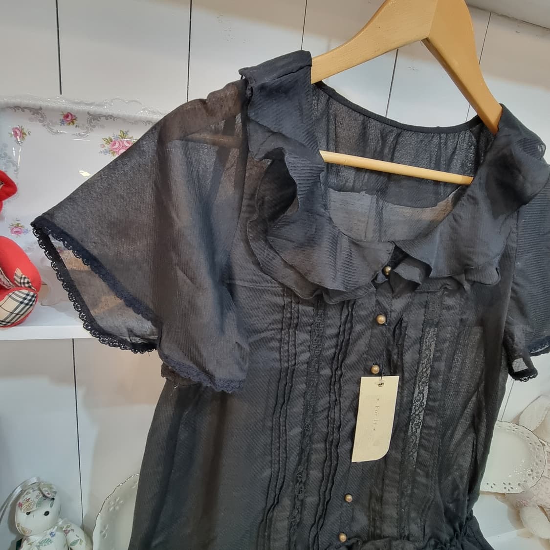 블랙 시스루 프릴 블라우스 상품이미지3