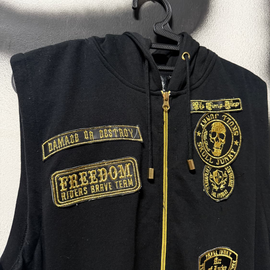 VTG 빈티지 고스 락 펑크 프린팅 집업 레더 패치 후디 상품이미지3