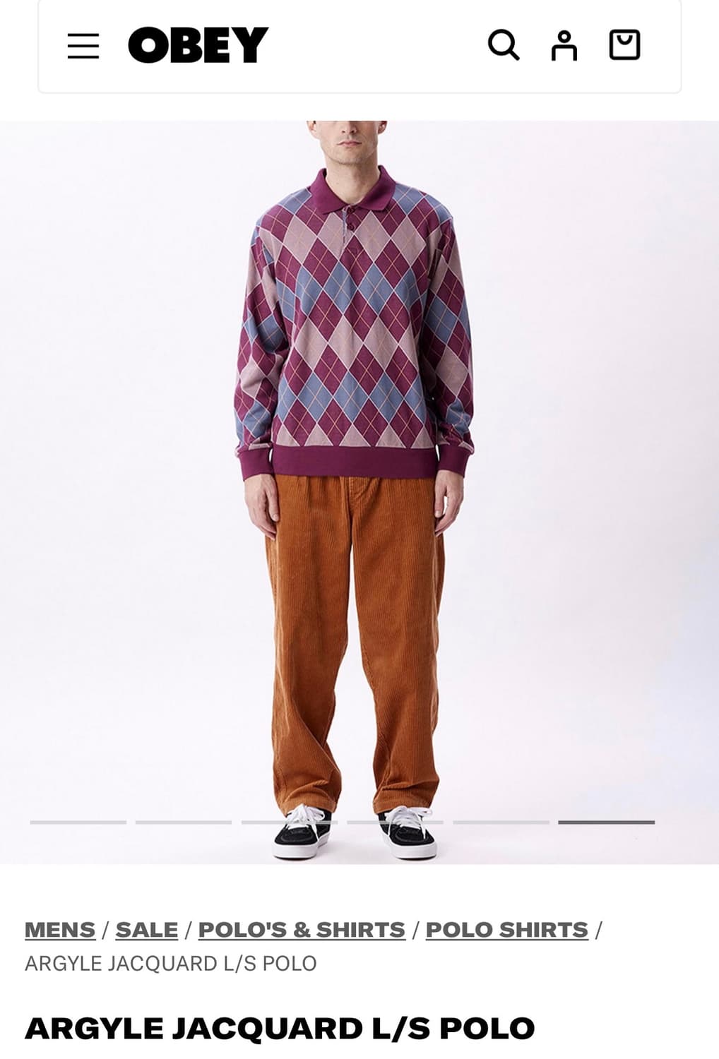 오베이 아가일 자카드 롱슬리브 폴로 티셔츠 퍼플 상품이미지7