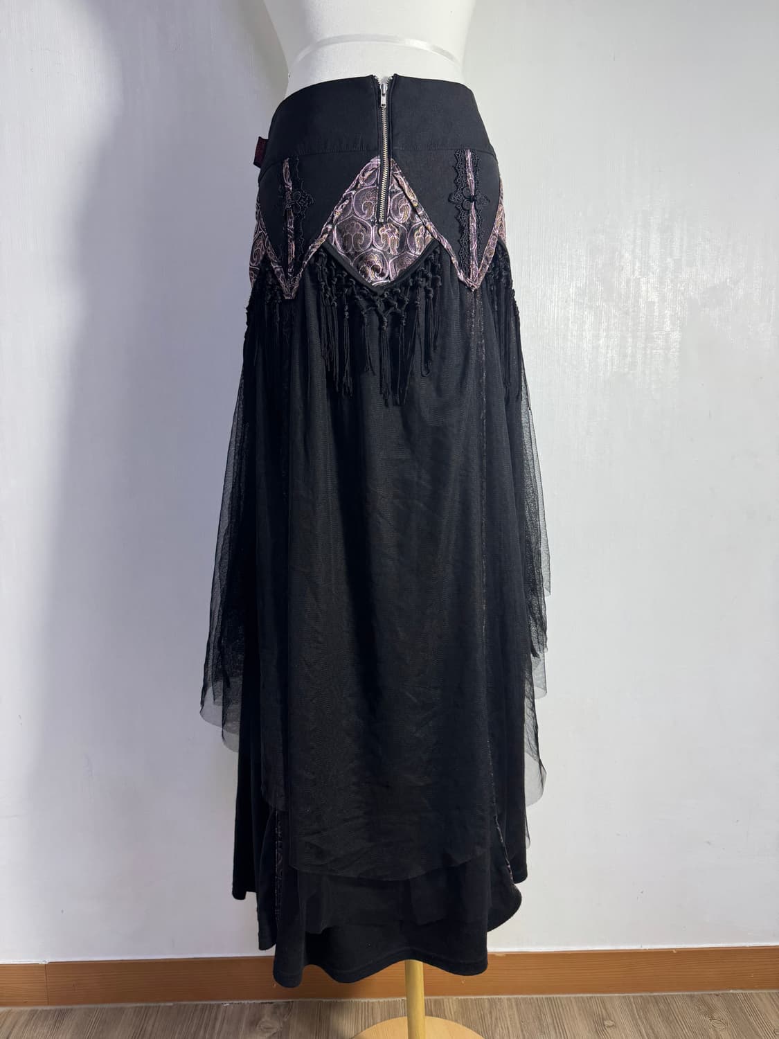 Ozz oneste 오리엔탈 레이스업 레이어드 롱 스커트 고딕 y2k 상품이미지4