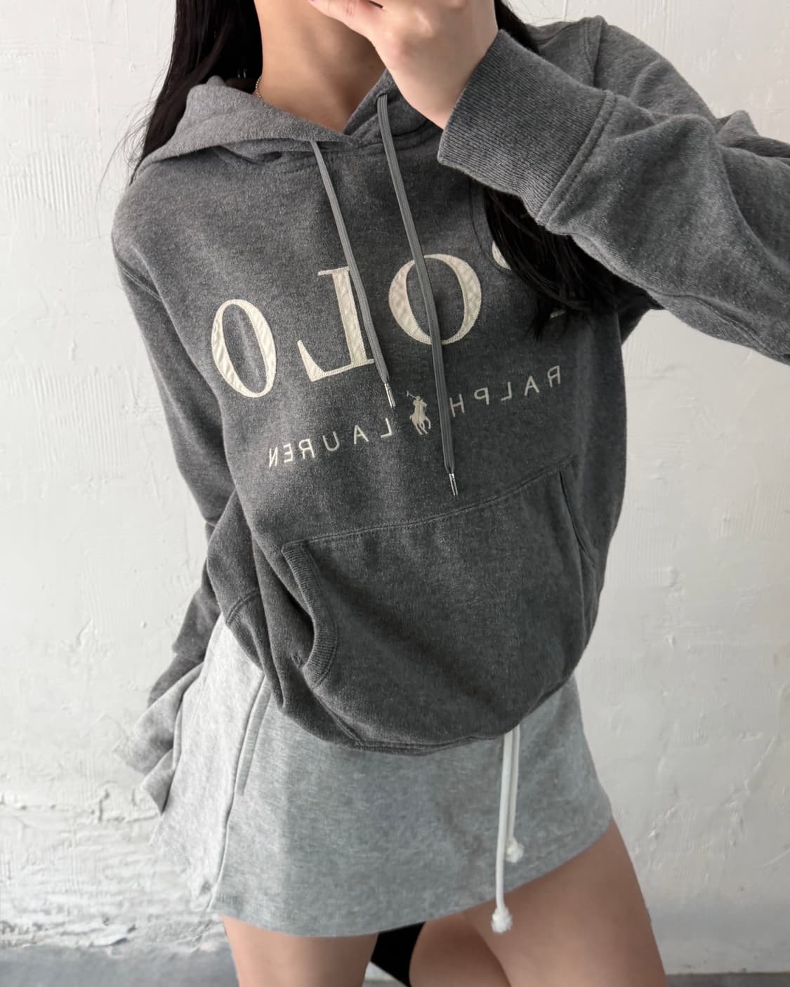 Polo 폴로 랄프로렌 QR라벨 POLO로고 그레이컬러 후드 상품이미지1