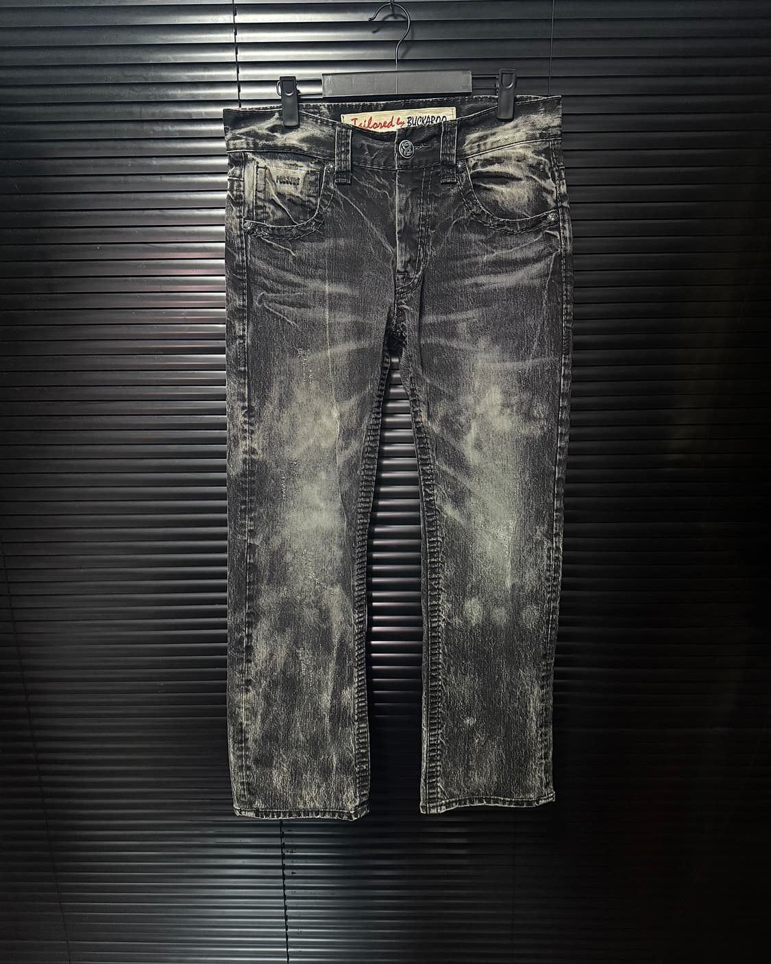 버커루 흑청 워싱 데님 팬츠 30 크롬 십자가 찡 스터드 락 고스 펑크 상품이미지4