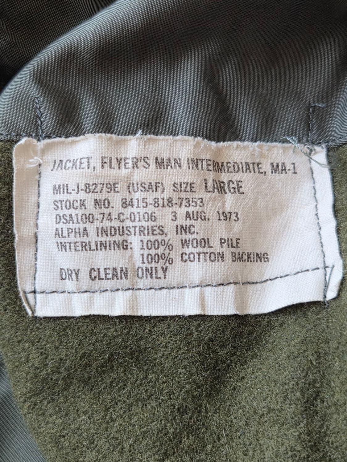 1973 OG MA-1 플라이트 자켓 E타입 L 상품이미지3