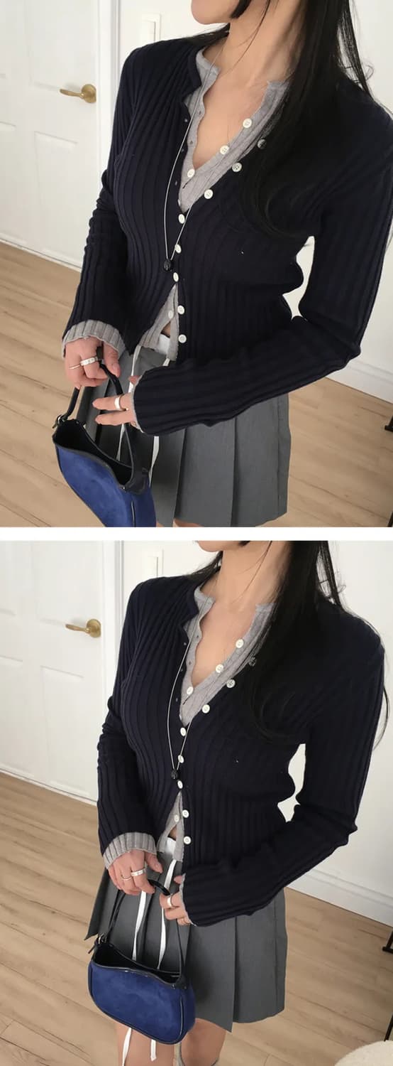 골지 브이넥 가디건 상품이미지2