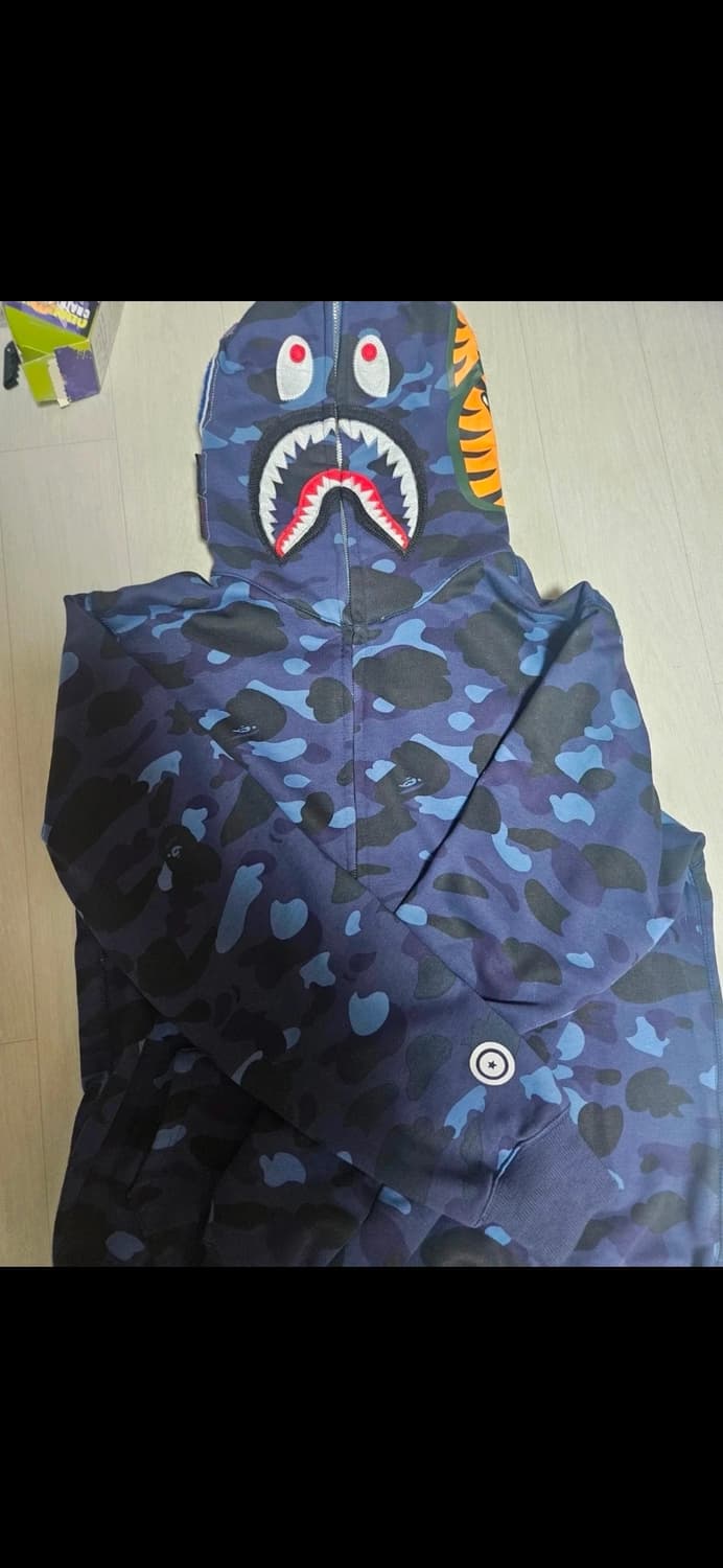 베이프 BAPE 샤크 후드집업 블루 카모 XL 상품이미지1