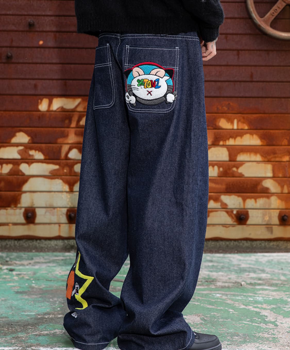 XTONZ 에일리언 데님 팬츠 인디고 상품이미지4
