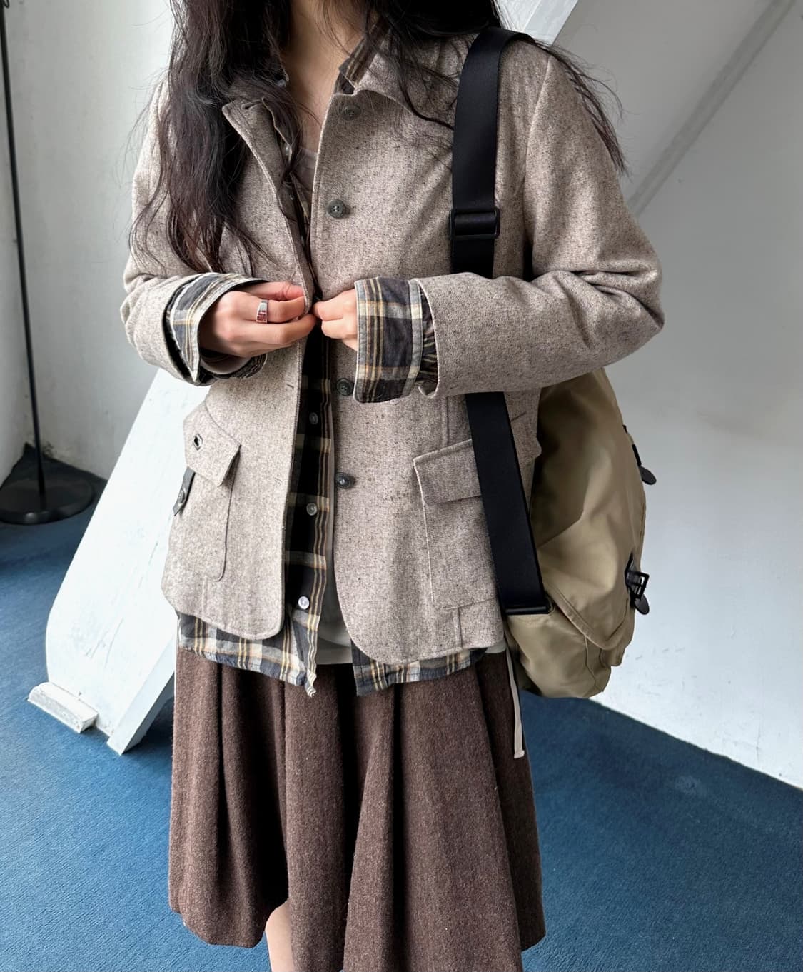Tweed fabric single collar design jacket 상품이미지8
