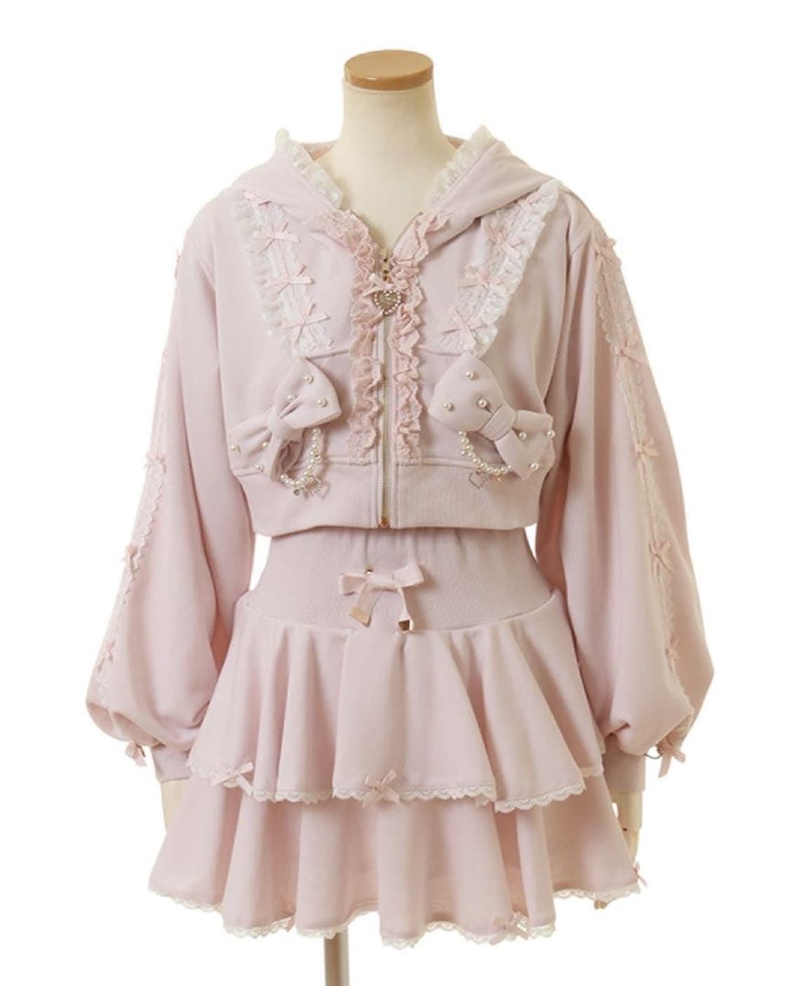 양산형 지뢰계 lizlisa 리즈리사 리본 파카 후드 셋업 상품이미지1