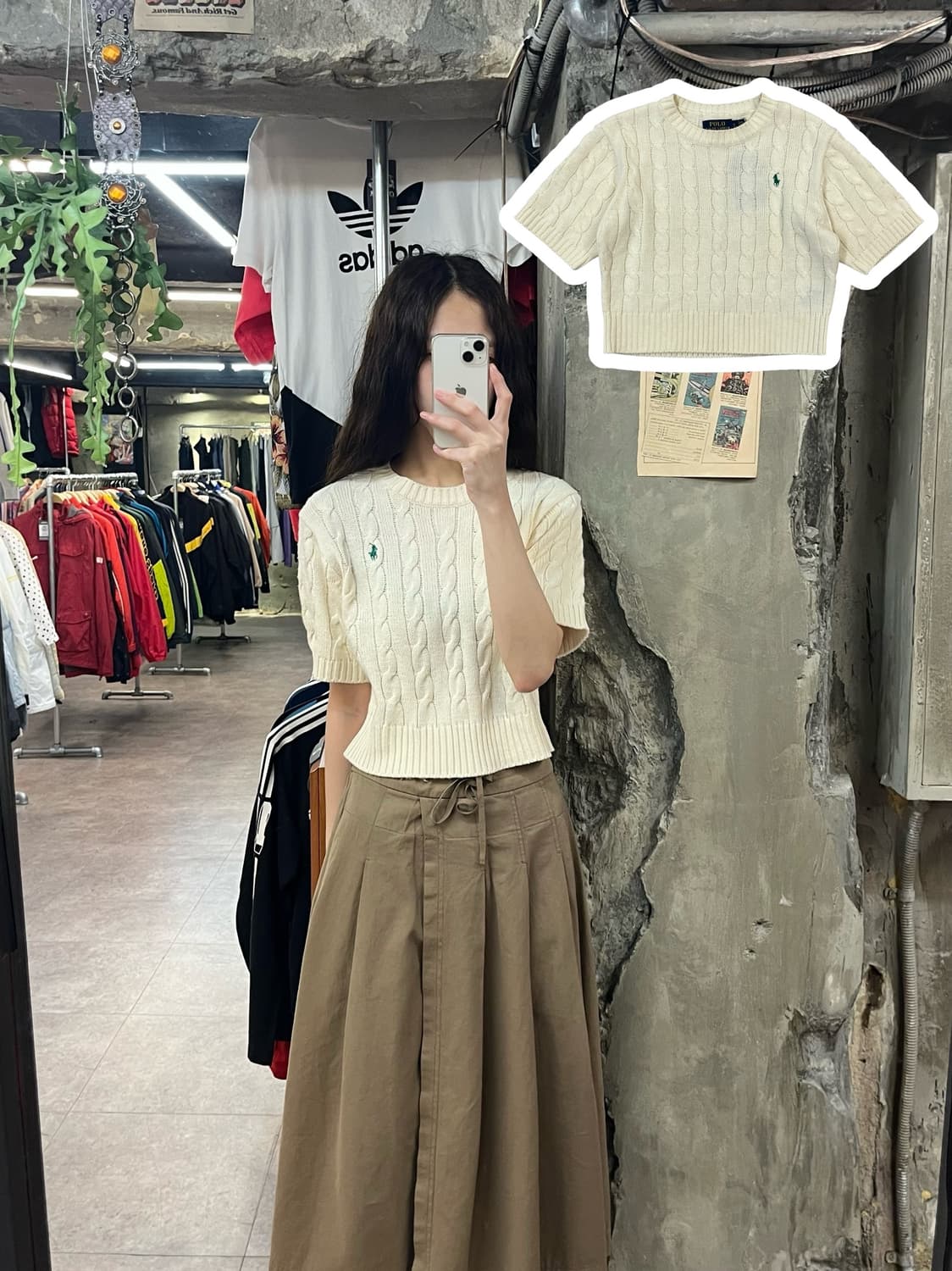 폴로 랄프로렌 크롭 반팔 니트 아이보리 S #csz1765 상품이미지1