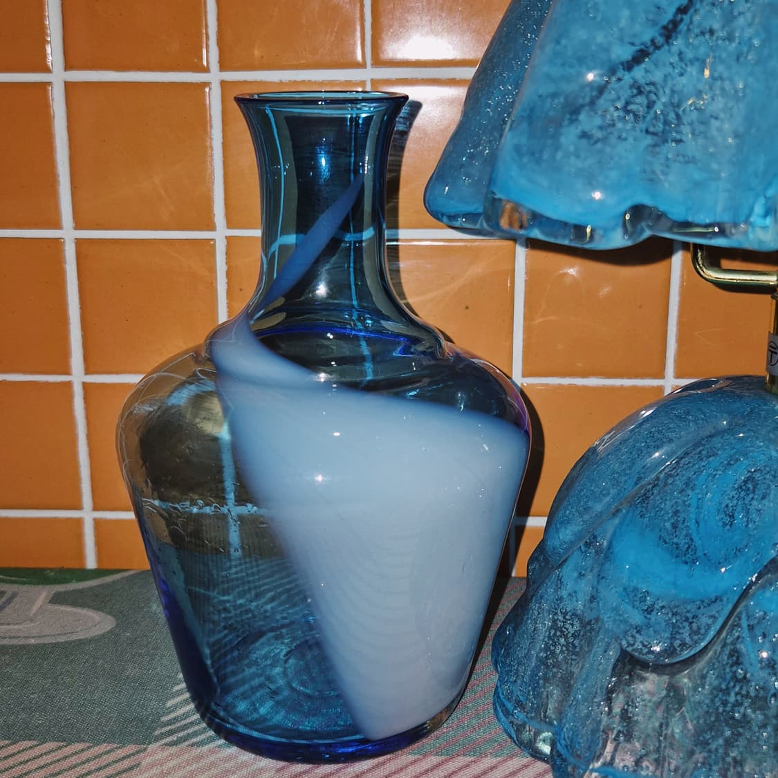 70s 쿠라타 핸드블로운 아쿠아 스윌 꽃병 상품이미지5