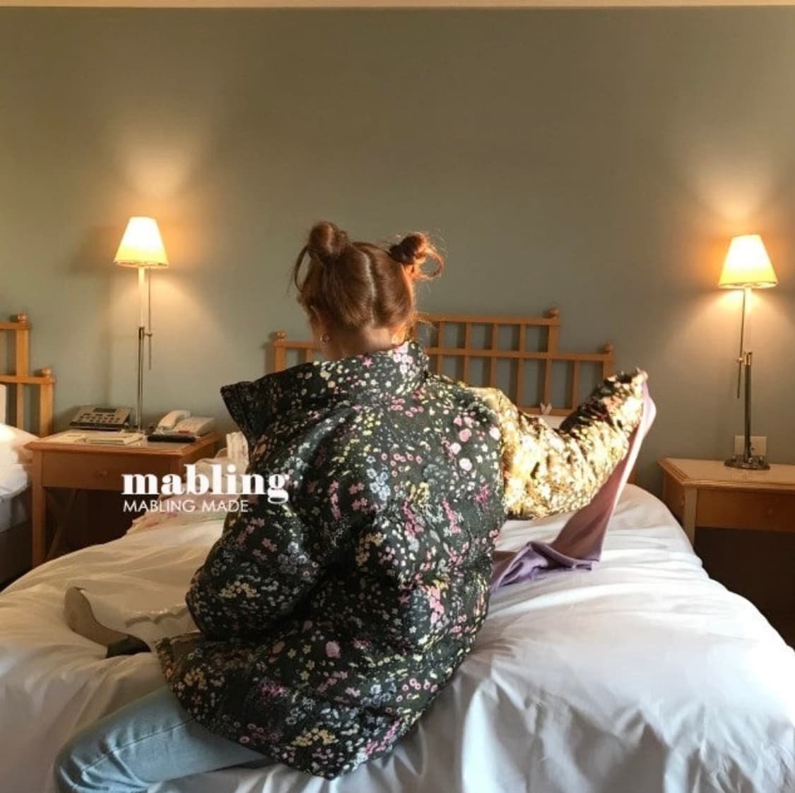 마블링Mabling 플라워 자카드 패딩(블랙) 상품이미지3