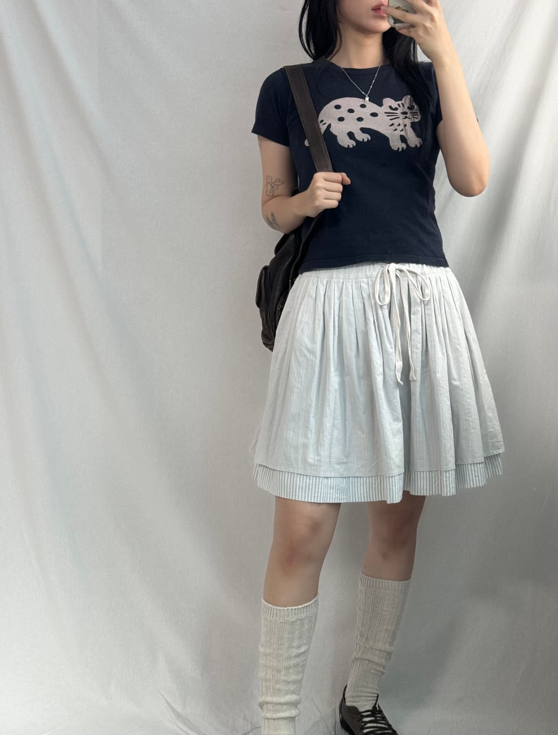 백 핀턱 하이 넥 자켓 네코 티 레이어드 스커트 3pcs SET 상품이미지5