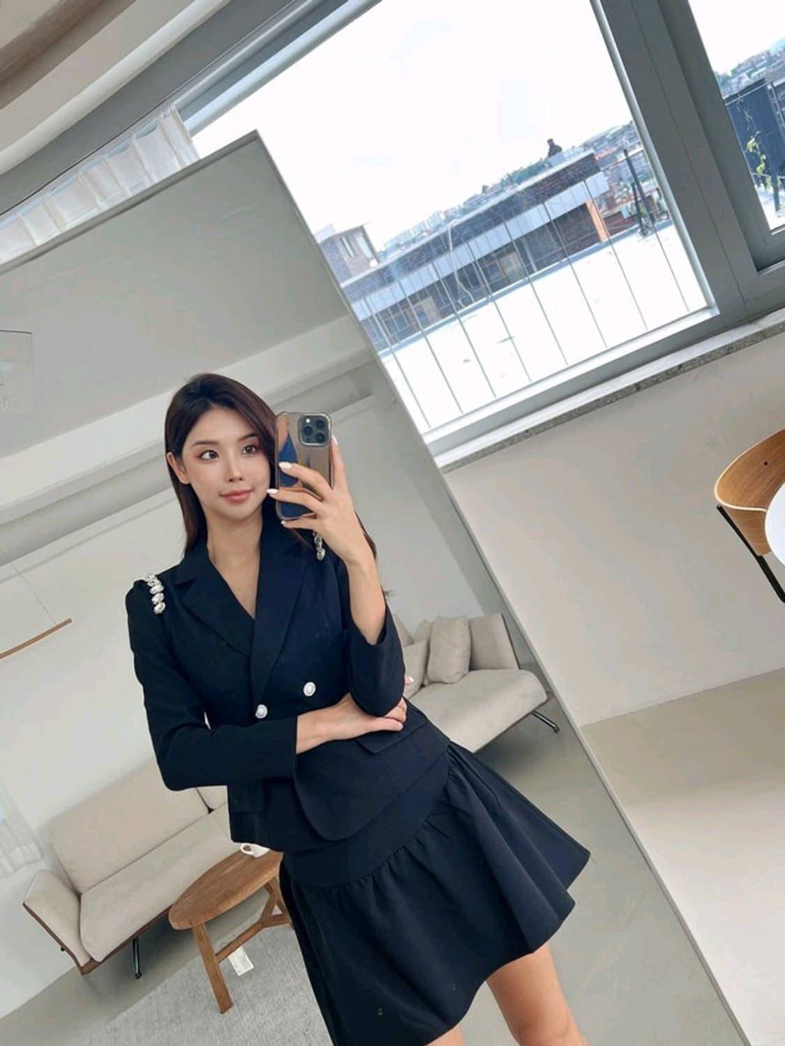 제이지쇼룸 엉넬 블링 큐빅 자켓 스커트 투피스 상품이미지1