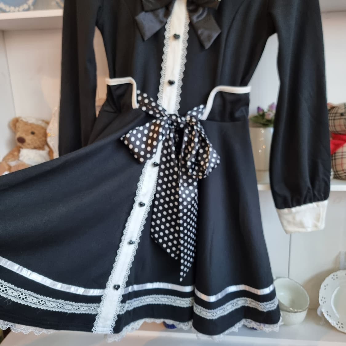 Tralala 트랄라라 빈티지 블랙 리본 셀러 원피스 상품이미지3