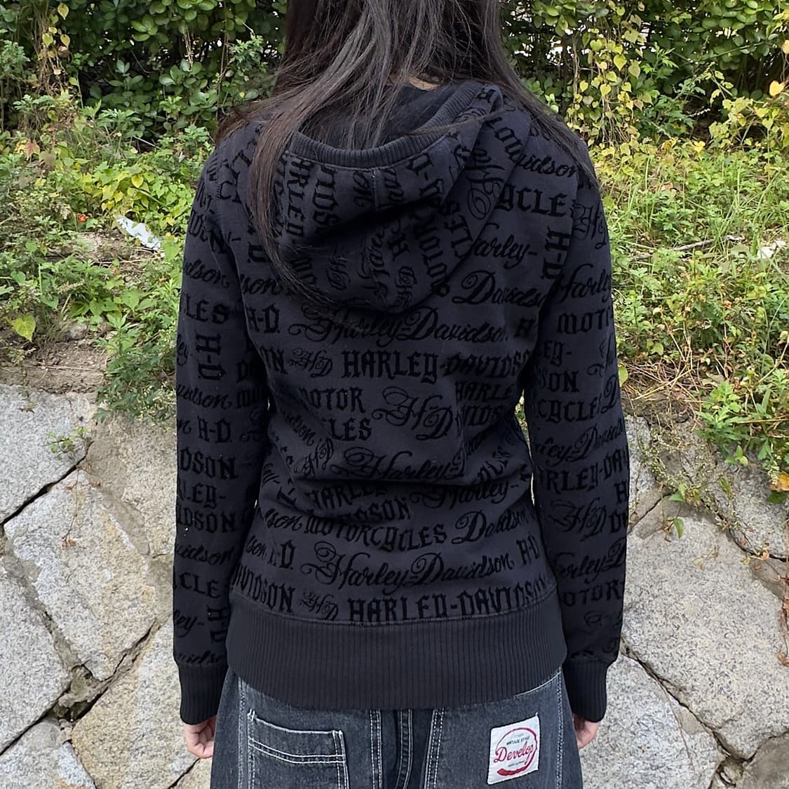 2010s 할리데이비슨 벨벳 로고 블랙 후드 집업 상품이미지8