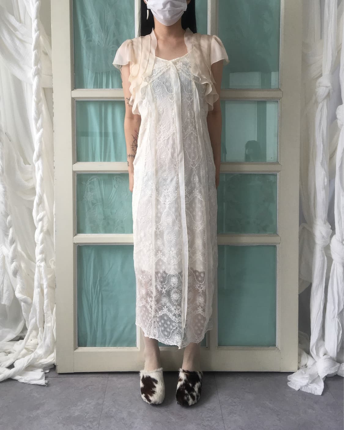Ornament pattern lace long sleeveless on 상품이미지8
