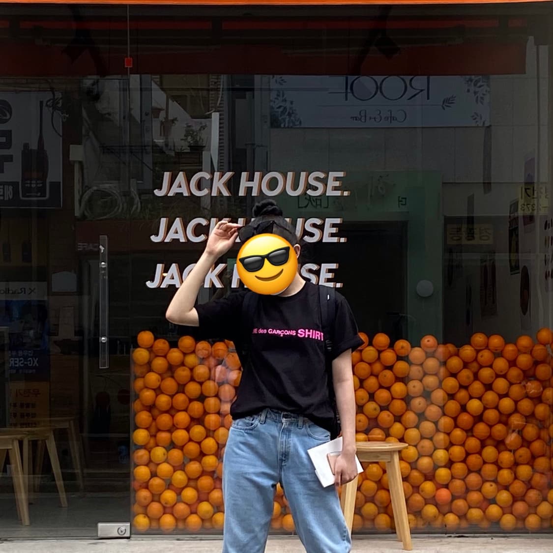 (M) 꼼데가르송 핫 핑크 로고 반팔 티셔츠 상품이미지3