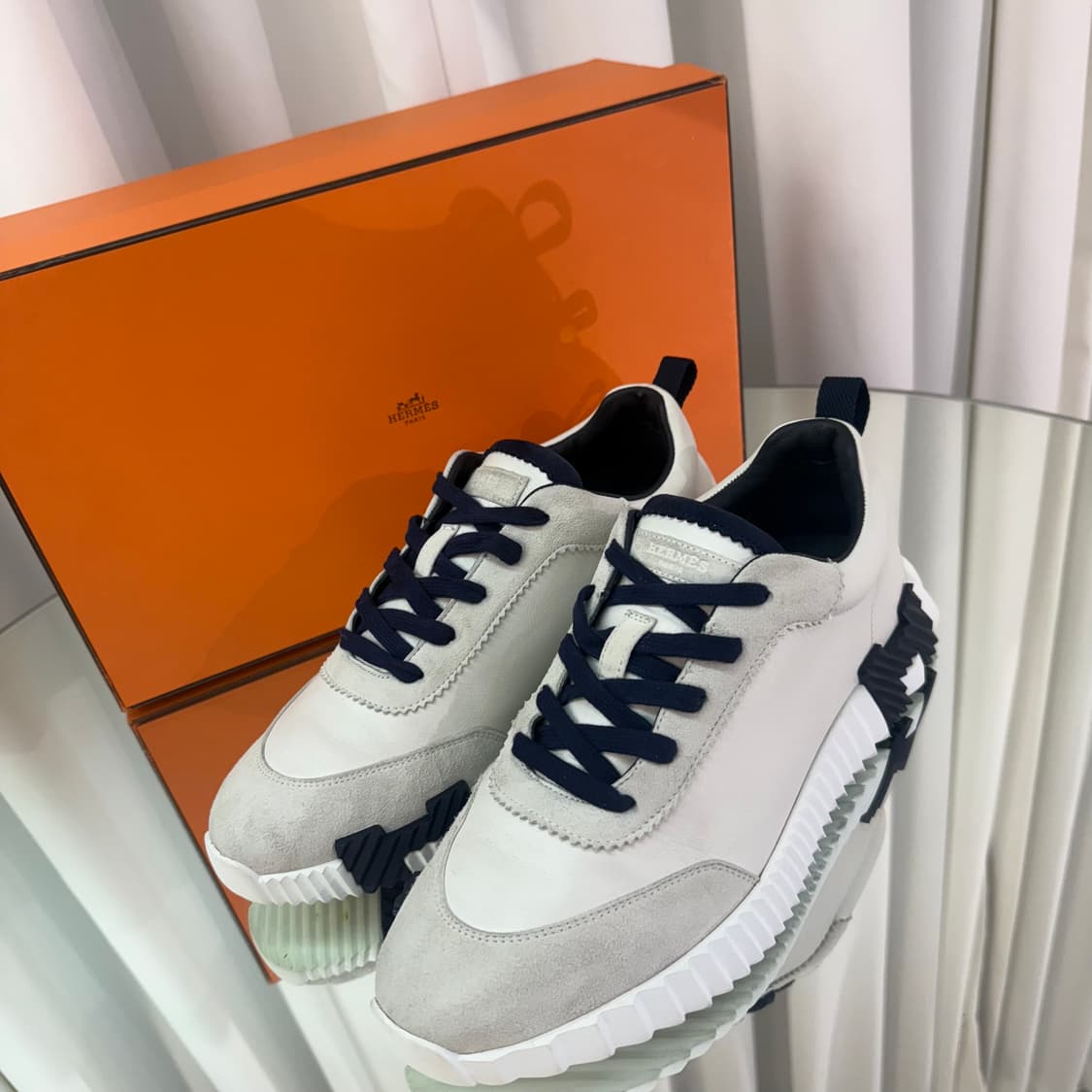 [정품] 에르메스 바운싱 스니커즈 카프스킨 스웨이드 고트스킨 & 블랑 상품이미지2