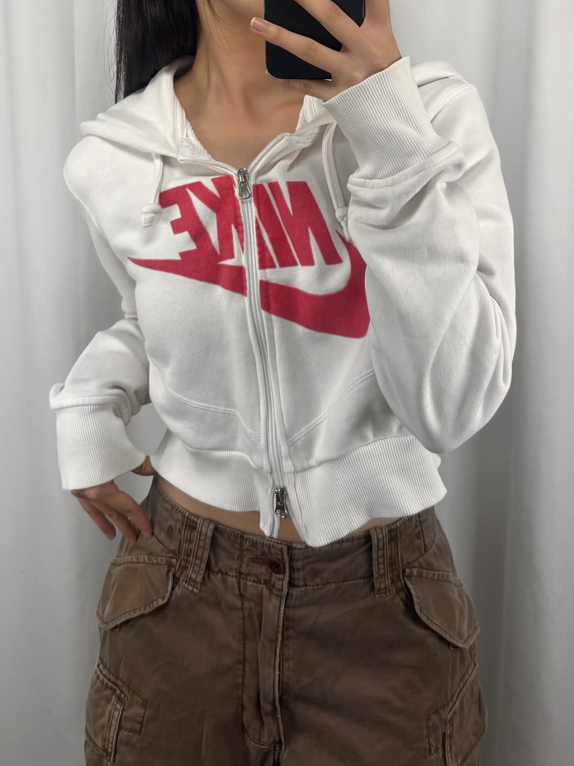 나이키 빅로고 화이트 크롭 후드집업 상품이미지1