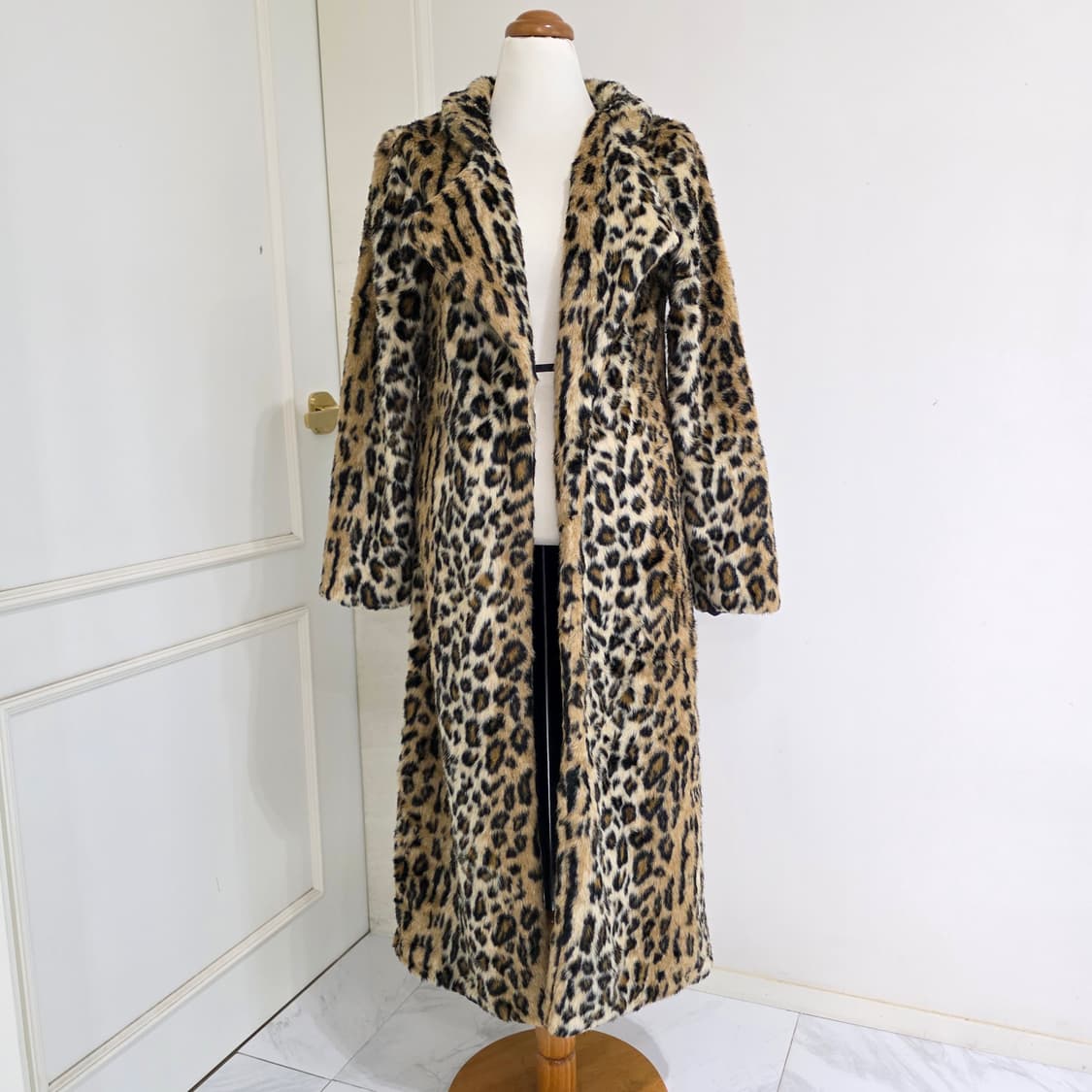 빈티지)오네갸루st 호피 레오파드 인조모피퍼 여성 오픈형 고스겨울코트 상품이미지1