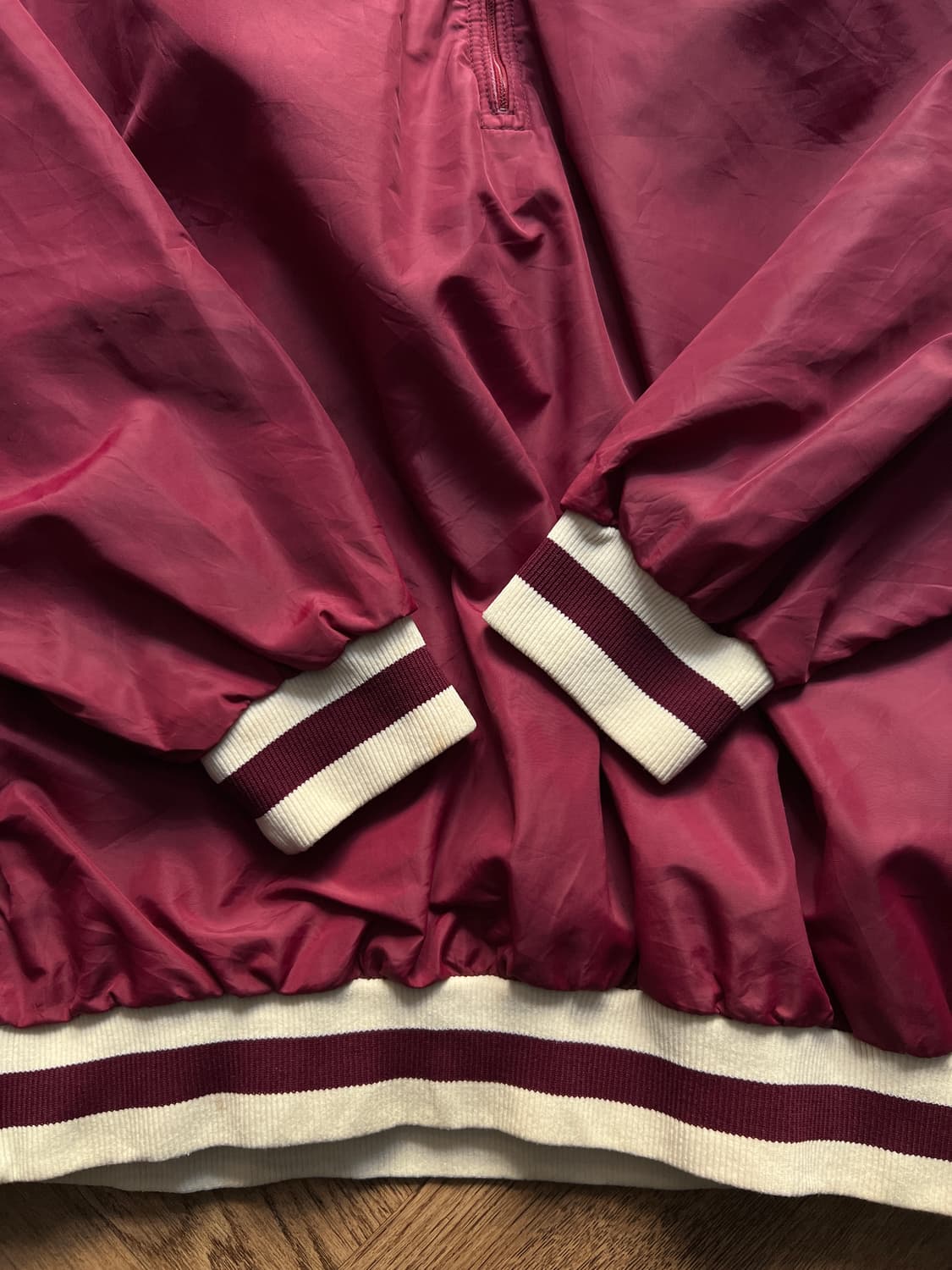 [M]80's 러셀 Made in USA 버건디 나일론 하프집업 웜업자켓 상품이미지5