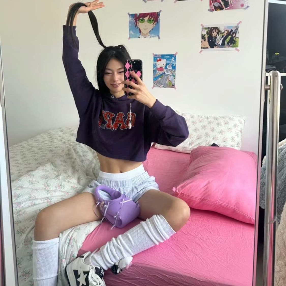 베이프 크리스탈 스톤 크롭 풀오버 후드 버건디 상품이미지5