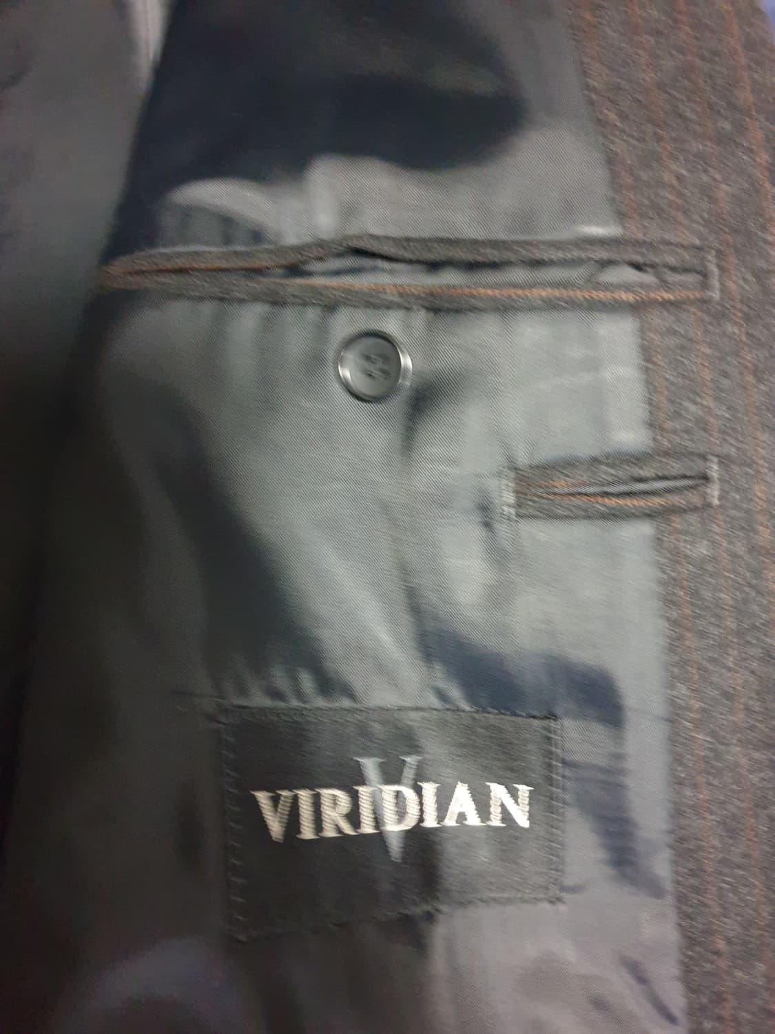 (빈티지) 비리디언 램스울100% 스트라이프 파워숄더 블레이저 (XL) 상품이미지5