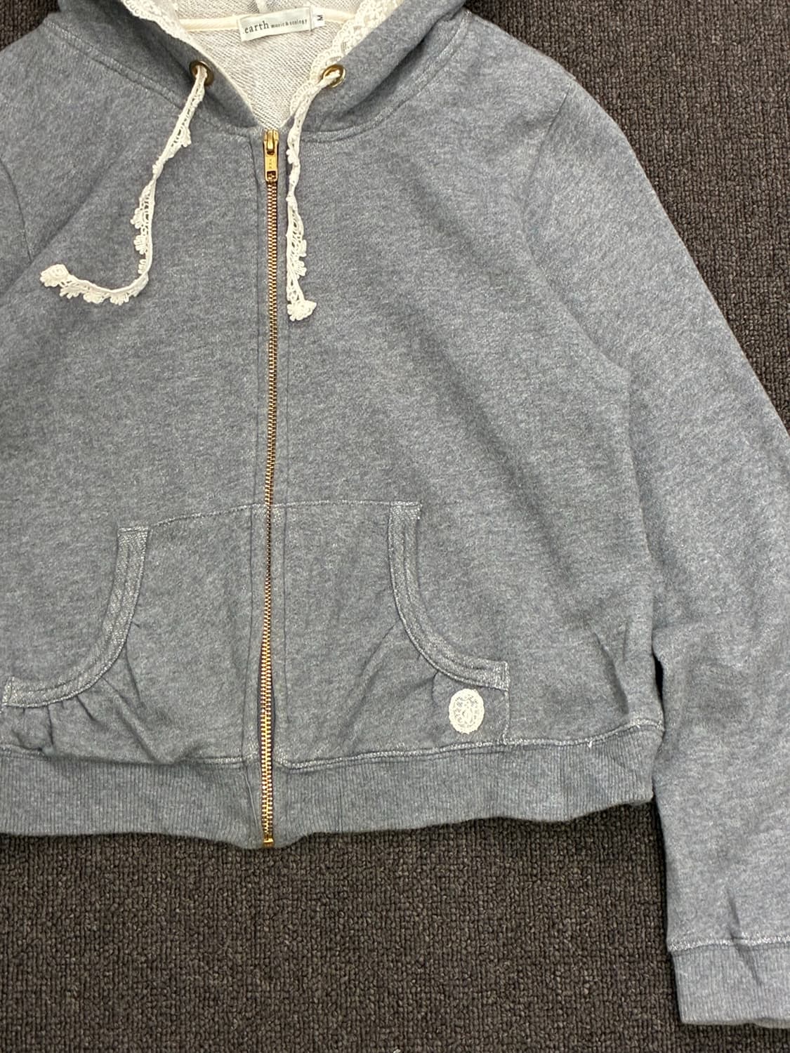 M)earth music 빈티지 여성 레이스 디테일 후드 집업 상품이미지5