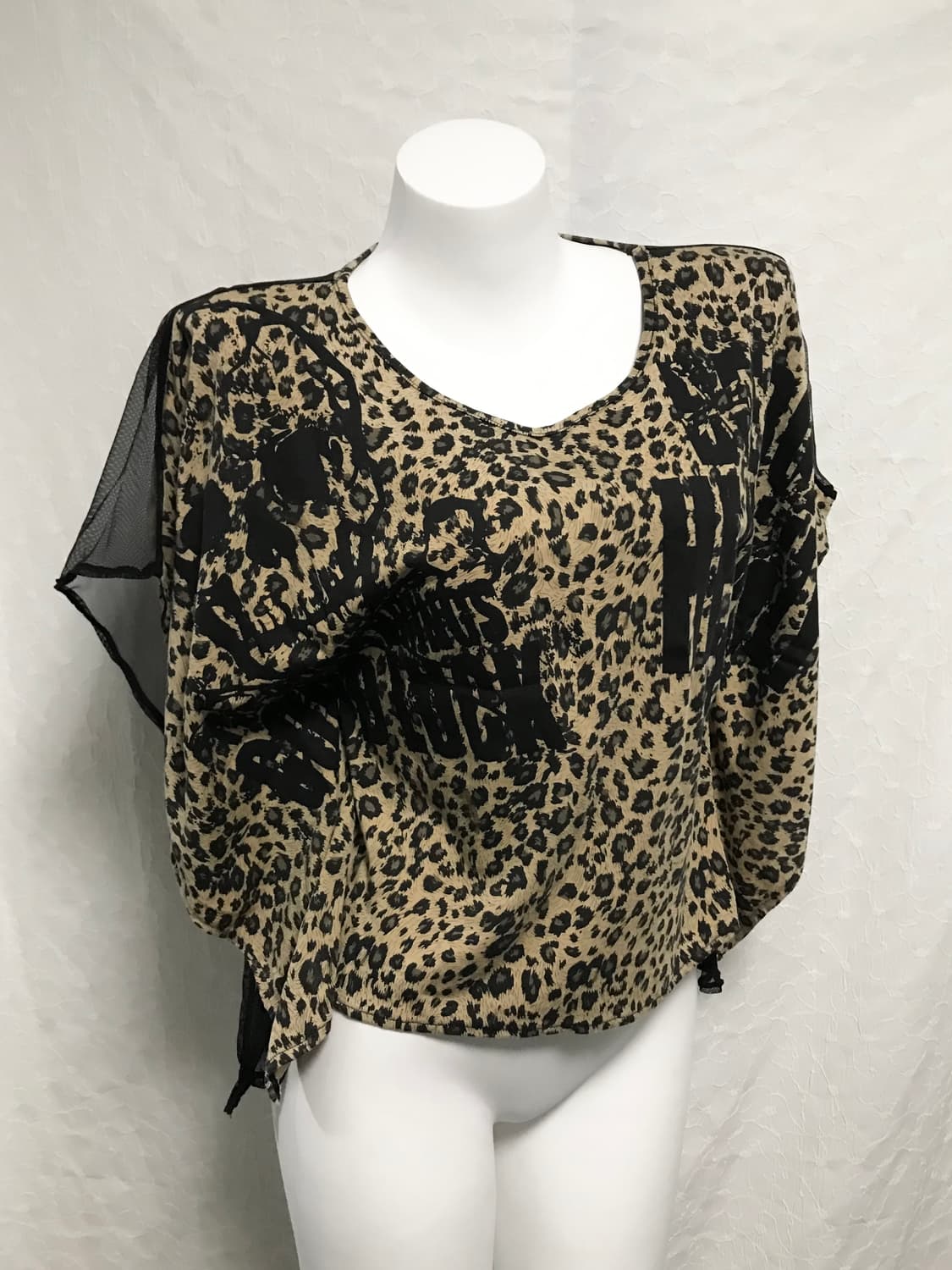 빈티지 갸루 펑크 해골 레오파드 가오리핏 시스루 슬리브리스 탑 상품이미지2